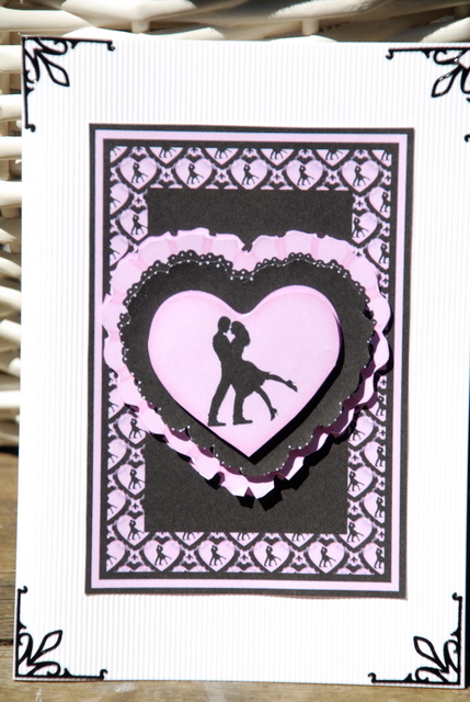Romantic Couple Silhouette in Pink and Black Card Front by Kristina Norbat