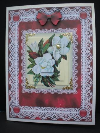 Camelias 'n Lace in Red Pyramid Card Front by Kristina Norbat