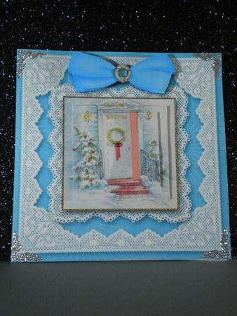 Christmas Door Square Lace Card by Kristina Norbat