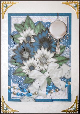 Navy and Ivory Floral Bouquet with Lace - Corner Stacker by Kristina Norbat