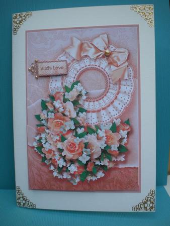 Coral Roses on a Broderie Anglaise Doiley Corner Stacker by Kristina Norbat