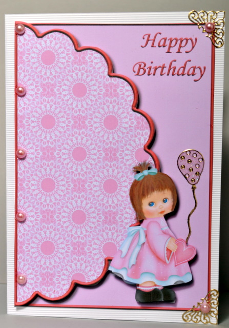 Little Girl in Pink Envelope Card with Decoupage by Kristina Norbat