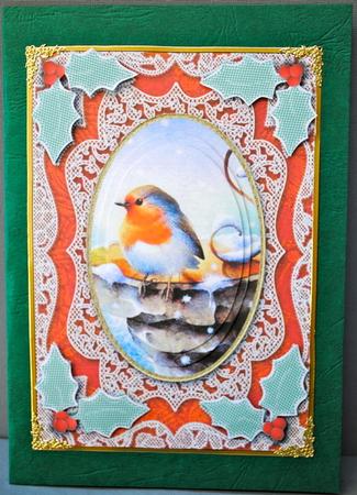 Christmas Robin 2 Oval A5 Lace Card Front Step by Step by Kristina Norbat
