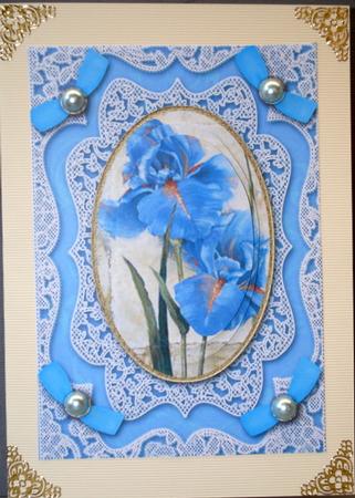 Blue Iris A5 Lace Oval Card Front Step by Step by Kristina Norbat