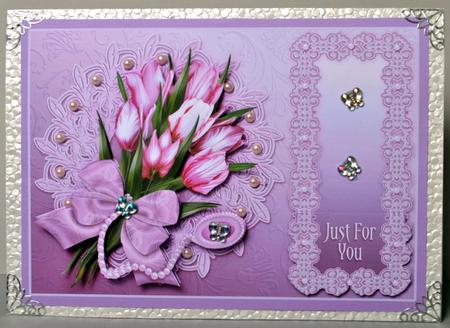 Pink Tulips Bouquet on a Doily Decoupage by Kristina Norbat