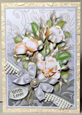 Cream Roses Bouquet in a Ribbon Wrap A5 by Kristina Norbat