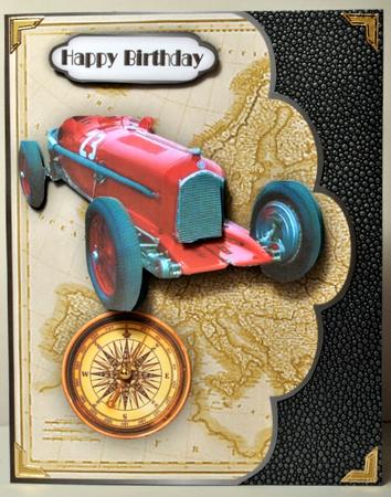 3D Vintage Racing Car Scallop Edge Card Front by Kristina Norbat
