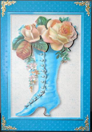 Blue Boot with Orange Roses Card Front by Kristina Norbat