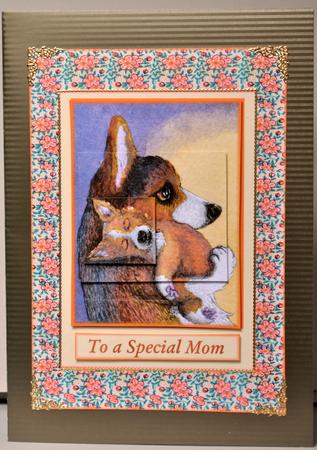 Dreaming Corgi Pup & Mother Pyramid Card by Kristina Norbat