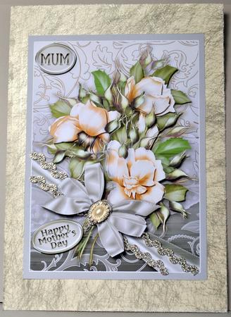 Cream Roses Bouquet in a Ribbon Wrap A4 by Kristina Norbat