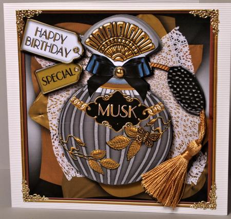 Black Musk Perfume Bottle Birthday Square Decoupage Sheet by Kristina Norbat