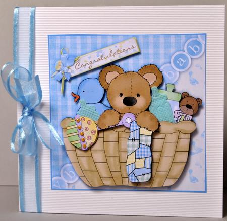 New Baby Boy Bear in Basket Decoupage by Kristina Norbat
