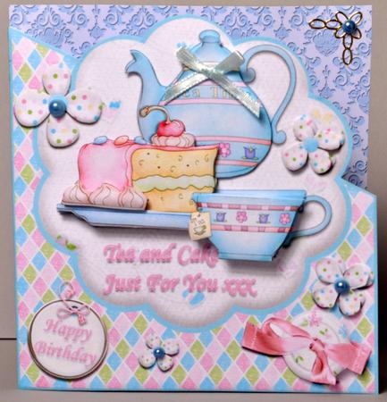 Tea and Cake Just for You Diagonal Over the Edge Card by Kristina Norbat