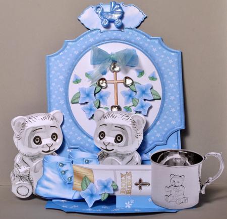 Giant Easel Tableau 3D Card Kit Boy's/twin Boys' Christening by Kristina Norbat