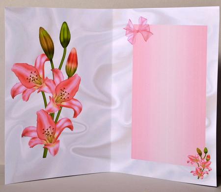 Insert of Pink Lillies & Bow for A5 Card by Kristina Norbat