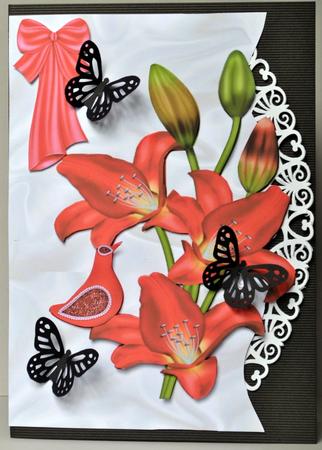 Red Lillies on a Wavy Edge with Little Bird by Kristina Norbat