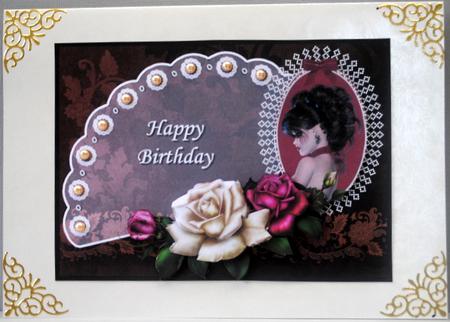 Lady with Fan and Roses Card Front and Decoupage by Kristina Norbat