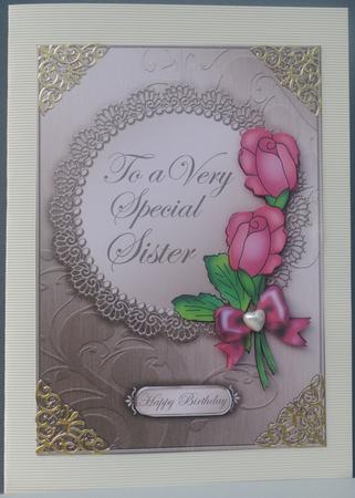 A5 Roses and Metallic Lace Quick Card with 3D Decoupage by Kristina Norbat