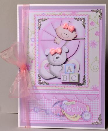 Baby Girl in Pram & Teddy Decoupage by Kristina Norbat