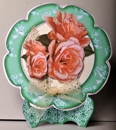 Green Petal Edged Flower Plate with Roses by Kristina Norbat