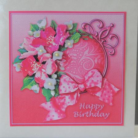 Pink Floral Spray Decoupage, 8in x 8in Square, Birthday by Kristina Norbat