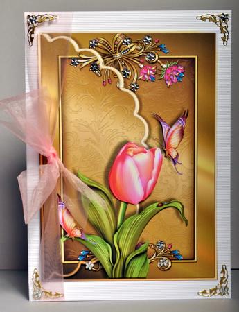 Beautiful Butterfly and Tulip Scalloped Edge Envelope Card by Kristina Norbat