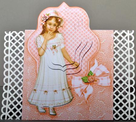 Peach Pretty Girl in a Lace Dress Over the Edge Pyramage by Kristina Norbat