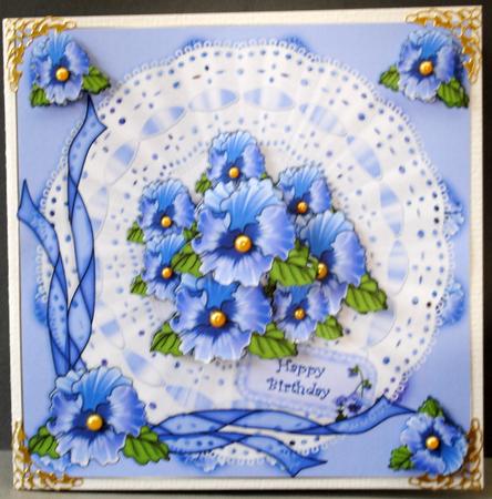 Pansies on Lace Square Card Front and Layers by Kristina Norbat