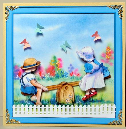 See Saw Fun 6x6 Square Card Front with Decoupage by Kristina Norbat