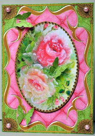 Painted Roses Fancy Bracket 7x5in Cut and Fold Card by Kristina Norbat