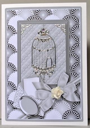 Charcoal and Silver Satin Bow and Lace Envelope Card Fronts by Kristina Norbat