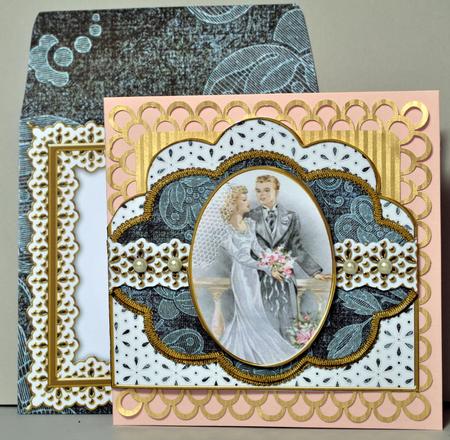 Bride N Groom Embroidery Anglaise Scallop Decoupage Card Kit by Kristina Norbat
