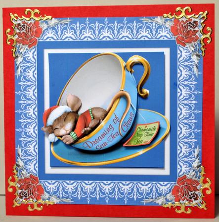 Cup & Saucer Christmas Mouse Decoupage Square Card Sheet by Kristina Norbat