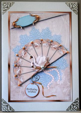 Swan Fan on Lace - Carrd Front with Decoupage by Kristina Norbat