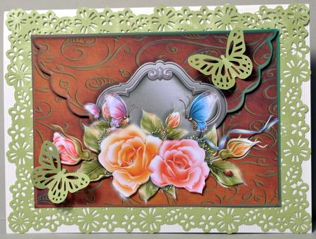 Beautiful Roses and Butterflies Scalloped Edge Envelope Card by Kristina Norbat