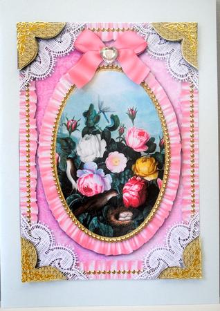 Bird and Roses Lace N Ruffle Card Front by Kristina Norbat