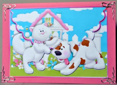 Cat and Dog Scalloped Edge Envelope Card by Kristina Norbat