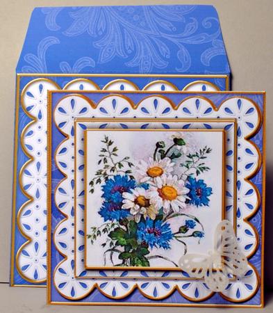 Blue Daisies Lace Em Anglaise Scallop Square 3D Card Kit by Kristina Norbat