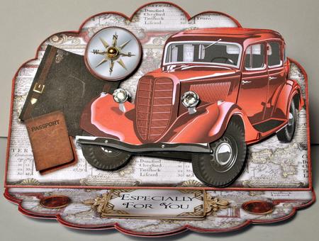 Classic Burgundy Automobile - Scalloped Easel Card Kit by Kristina Norbat