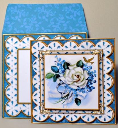 Blue Wedding Rose Em Anglaise Scallop Square 3D Card Kit by Kristina Norbat