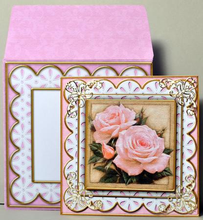 Pink Roses Em Anglaise Scallop Square 3D Card Kit by Kristina Norbat