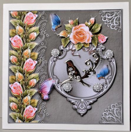 Moonlit Roses and Butterflies - Decoupage Card by Kristina Norbat