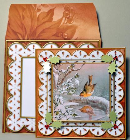 Frosty Robin Em Anglaise Scallop Square 3D Card Kit by Kristina Norbat