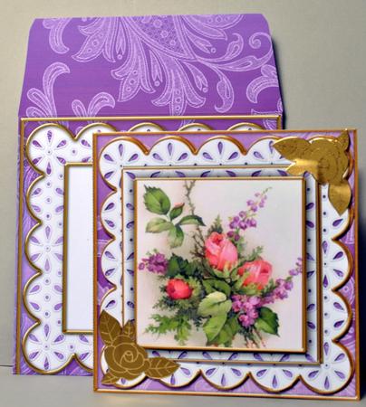Rose Bouquet Anglaise Scallop Square 3D Card Kit by Kristina Norbat