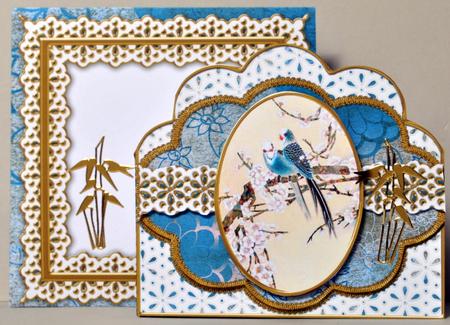 Oriental Birds 3 Anglaise Scalloped 3D Decoupage Card Kit by Kristina Norbat