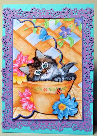 Kitten Playing in the Trellis Envelope Card with Decoupage by Kristina Norbat