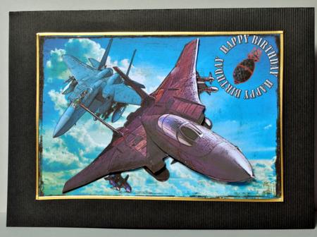 Fighter Jet Decoupage Card Front by Kristina Norbat