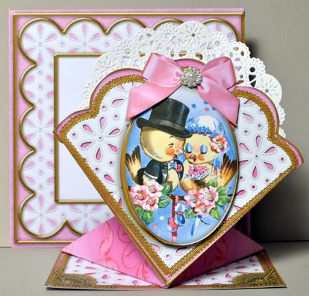Cutest Couple Pink Anglaise Scallop Spring Decoupage Card by Kristina Norbat