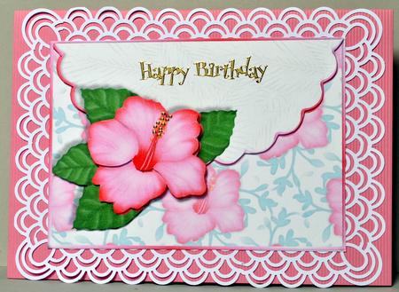 Pink Hibiscus Scalloped Edge Envelope Card by Kristina Norbat