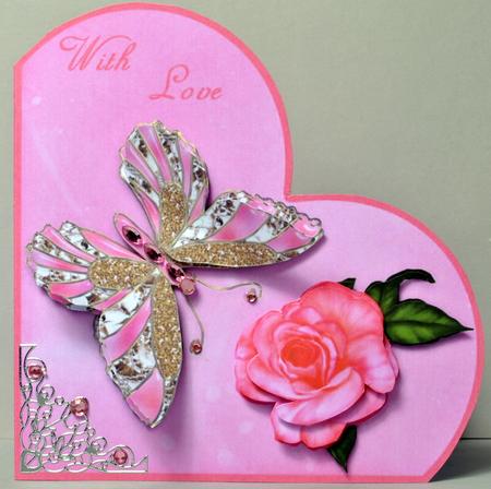 Butterflies N Roses Heart Shaped Card Front and Step by Step by Kristina Norbat